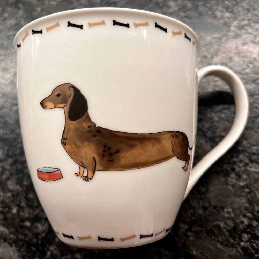 Dachshund Milly Green British mug weiner dog NEW cute puppy Britain design NWOT